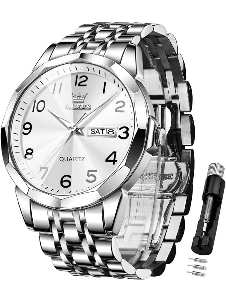 Mens Silver Brown Analog Stainless Steel Waterproof Luminous Date Watches